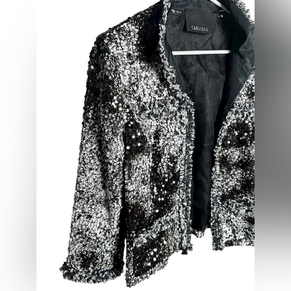 Carlisle Sequin Black White Edgy Silk Jacket Size 10 - Picture 2 of 5